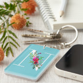 N Letter Initiaal Monogram Bloemen Aangepaste kleu Sleutelhanger (Voorkant Rechts)