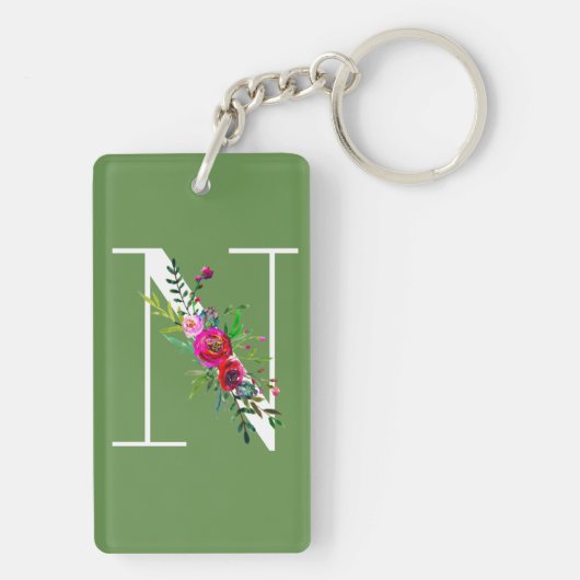 N Letter Initiaal Monogram Bloemen Aangepaste kleu Sleutelhanger (achterkant)