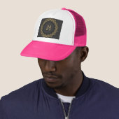 N Letter Initiaal Monogram Cirkel Heet Roze Kleur Trucker Pet (In situ)
