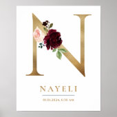 N Letter Monogram Naam Marsala Bloemenkwekerij Poster (Voorkant)