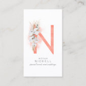 N Letter Monogram White Orchids and Pampas Grass Visitekaartje (Voorkant)