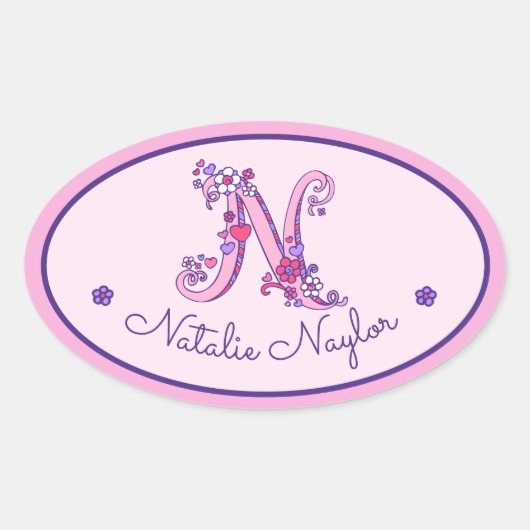 N-lettermonogram aangepaste naam id roze stickers (Voorkant)