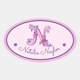 N-lettermonogram aangepaste naam id roze stickers