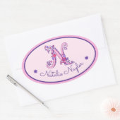 N-lettermonogram aangepaste naam id roze stickers (Envelop)