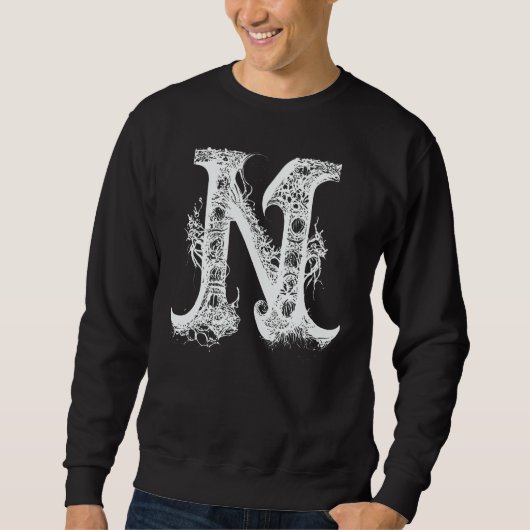 N Monogram Alphabet Lettering Hand Drawn Gothic Wi Trui (Voorkant)