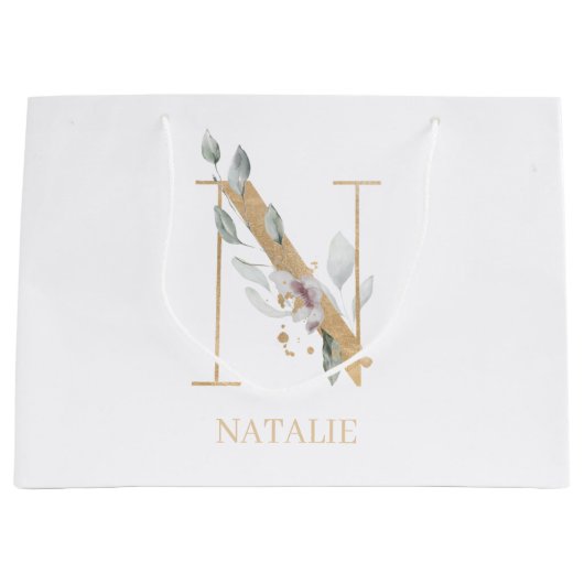 N Monogram Floral Aangepast Groot Cadeauzakje (Voorkant)