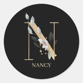 N Monogram Floral Aangepast Ronde Sticker