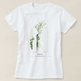 N Monogram Gold Greenery Leaves Elegant T-shirt