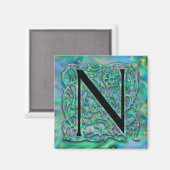 N Monogram "Green Garden Besque" vierkante magneet (Voorkant / Achterkant)