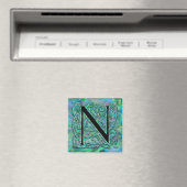 N Monogram "Green Garden Besque" vierkante magneet (Insitu (Vaatwasser))