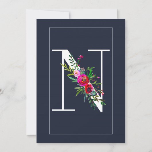 N Monogram Laatste Initiaal Modern Blue Floral Wed Kaart (Achterkant)