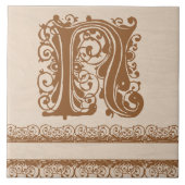N Monogram Light Brown Wood Texture Ceramic Tile Tegeltje (Voorkant)