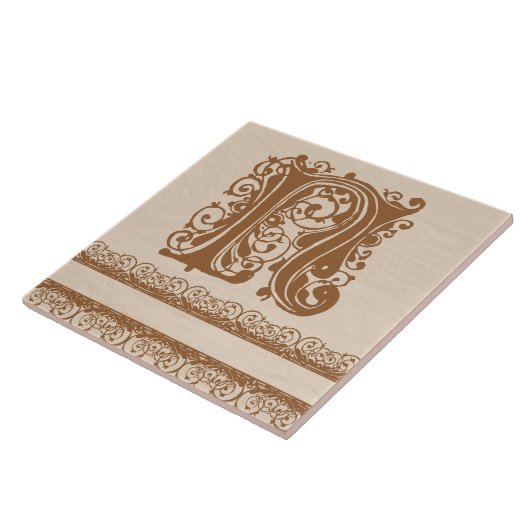 N Monogram Light Brown Wood Texture Ceramic Tile Tegeltje (Zijkant)