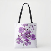 N monogram paarse bloem bloemenstrand tote bag (Voorkant)