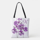 N monogram paarse bloem bloemenstrand tote bag (Achterkant)