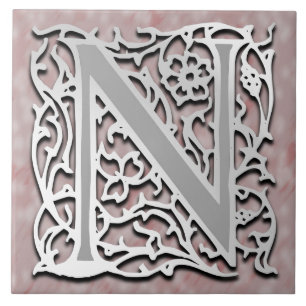 N Monogram "Silver Stone" Keramische Tegel Tegeltje