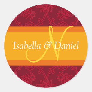 N Monogrammen voor huwelijksuitnodigingszegels Ronde Sticker