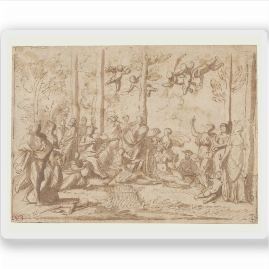 N. Poussin: Apollo en de Muzen op de berg Parnassu Sticker (Voorkant)