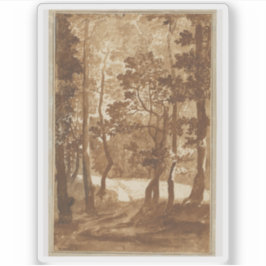 N. Poussin - Een pad dat leidt naar een bosopruimi Sticker