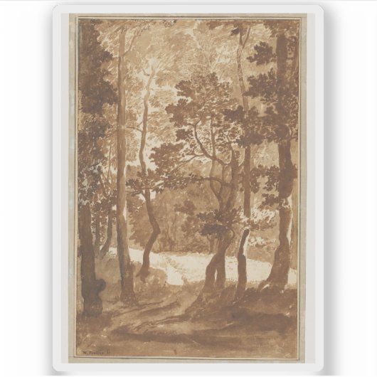 N. Poussin - Een pad dat leidt naar een bosopruimi Sticker (Voorkant)