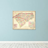 N & S Carolina Map door Mitchell Canvas Afdruk (Insitu (Houten vloer))