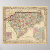 N & S Carolina Map door Mitchell Poster (Voorkant)