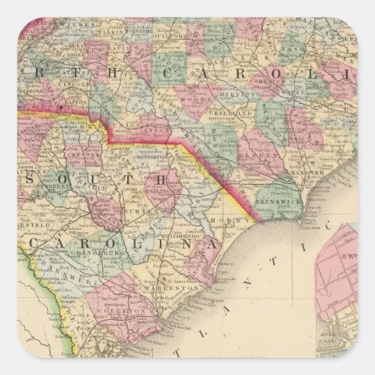 N & S Carolina Map door Mitchell Vierkante Sticker (Voorkant)