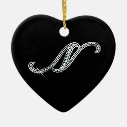 N script "Diamond Bling" Keramisch Ornament (Voorkant)