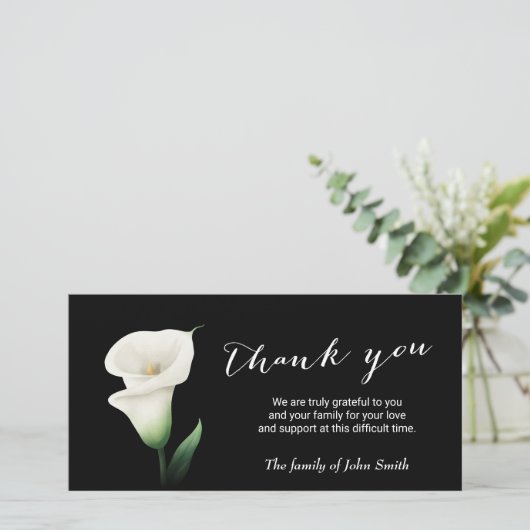 Na begrafenis Calla Lily Flower Memorial Bedankkaart (Staand voorkant)