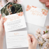 Na bruiloft foto perzik lente bloesem all in one uitnodiging