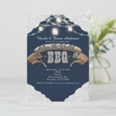NA DE BRUILOFT BBQ Blue Mason Jar Lights & Lace Kaart (Staand voorkant)