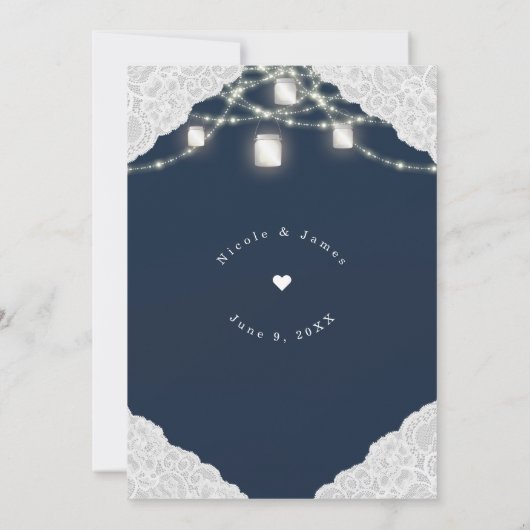 NA DE BRUILOFT BBQ Blue Mason Jar Lights & Lace Kaart (Achterkant)