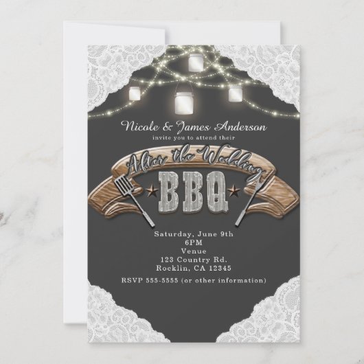 NA DE BRUILOFT BBQ IK DOE Mason Jar Lights & Lace Kaart (Voorkant)