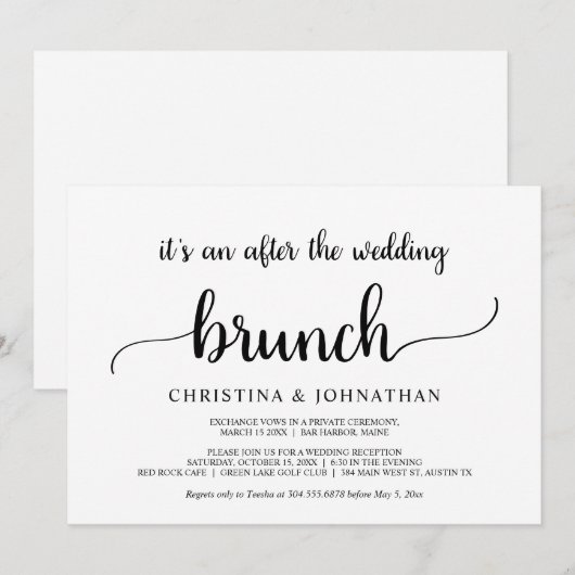 Na de bruiloft Brunch, Modern Rustic Elopement Kaart (Voorkant / Achterkant)