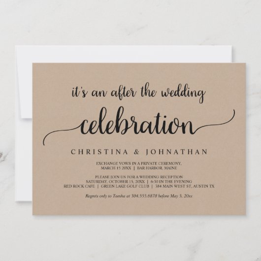 Na de bruiloft Brunch, Rustic Kraft Elopement Kaart (Voorkant)