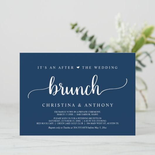 Na de bruiloft brunch, rustieke Elopement Invitat Kaart (Staand voorkant)