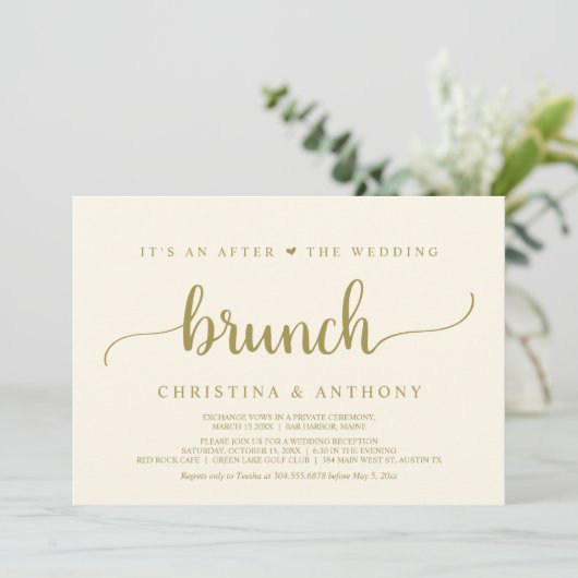 Na de bruiloft brunch, rustieke Elopement Kaart (Staand voorkant)
