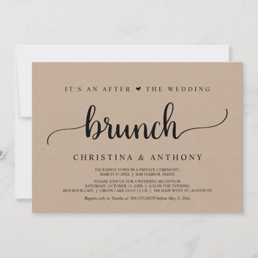 Na de bruiloft brunch, rustieke kraft elopement kaart (Voorkant)