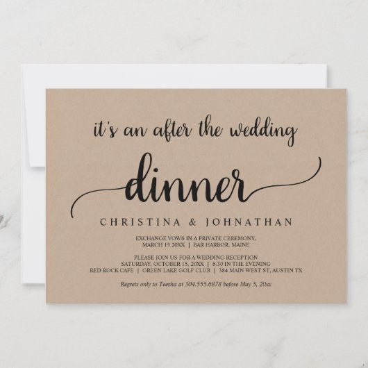 Na de bruiloft Dinner, Rustic Kraft Elopement Kaart (Voorkant)
