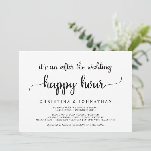 Na de bruiloft Happy Hour, Rustic Elopement Kaart (Staand voorkant)