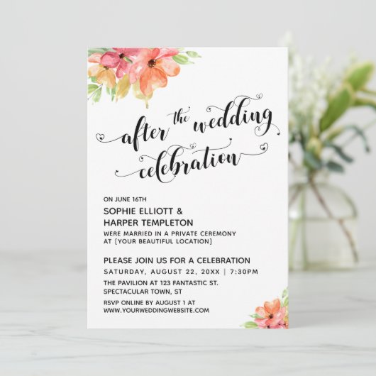 Na de Bruiloft Hartjes Script Bloemen Kaart (Staand voorkant)