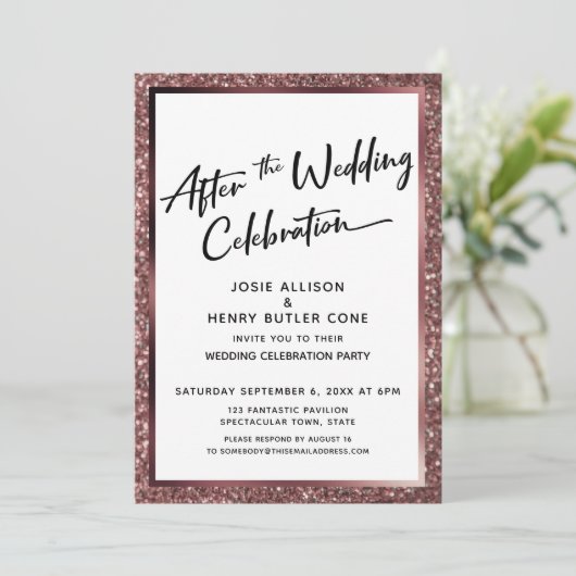 Na de bruiloft Roos Gold Glitter Kaart (Staand voorkant)