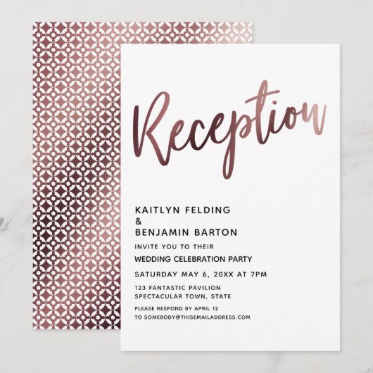 Na de bruiloft Roos gouden typografie receptie Kaart (Voorkant / Achterkant)