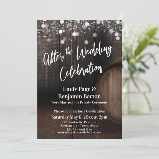 Na de bruiloft Viering Hout Vat & Lichten Kaart (Staand voorkant)