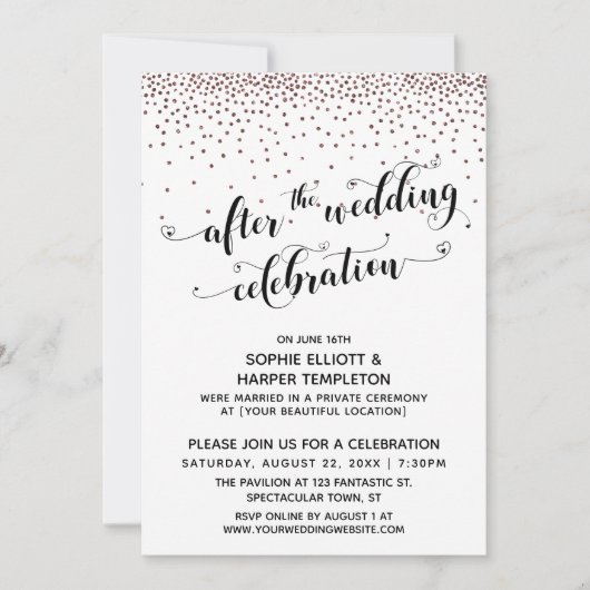 Na de bruiloft Viering Roos Gouden Confetti Kaart (Voorkant)