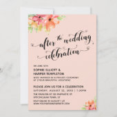 Na de Bruiloft Viering Script Blush Bloemen Kaart (Voorkant)
