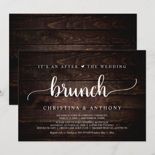 Na de bruiloftsbrunch, een rustiek elopement feest kaart (Voorkant / Achterkant)