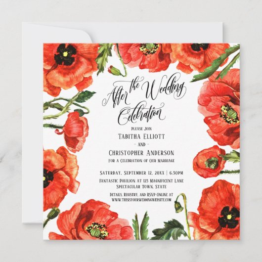 Na de Bruiloftsfeest Rode Klaprozen Krans Kaart (Voorkant)