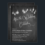 Na de bruiloftsfeest verlicht Edison het schoolbor Kaart<br><div class="desc">Deze elegante maar rustieke trouwfeest uitnodigingskaart heeft een grafische textuur op een krijtbord-achtergrond met daaroverheen gelegde afbeeldingen die reeksen grijstinten vintage Edison-lampjes voorstellen. Ik heb een uitgewerkte modern script-lettertype gebruikt om grafische elementen weer te geven met de woorden "After the Wedding Celebration" op de voorkant en "love" op de achterkant....</div>