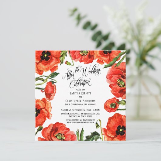 Na de Bruiloftsfeier Rode Klaprozen Krans Kaart (Staand voorkant)